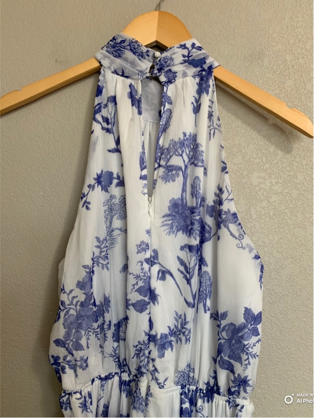 Lulus Small Float To You White & Blue Floral Print Halter Tiered Midi Dress NWT - Picture 10 of 17